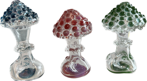 three glass mushroom pipes with rings