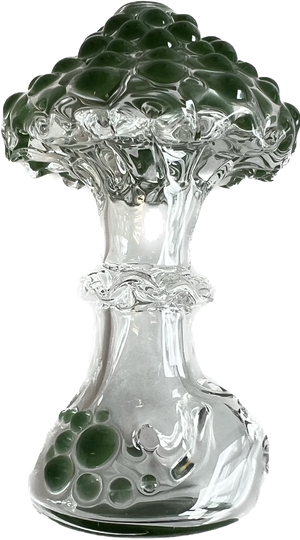 back of green glass mushroom pipe