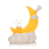 Lit Silicone 6.5" Glow-In-The-Dark Moon Water Pipe yellow