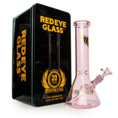 Red Eye Glass 12" 20th Anniversary Beaker Base Water Pipe pink