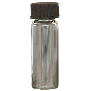 Clear vial with black lid. 