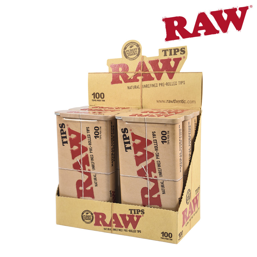 RAW Tips in a Tin (100 pack) Pre-Rolled Unbleached - BC Smoke Shop