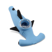 LIT Silicone Blue Hammerhead Shark Hand Pipe with Glass Bowl